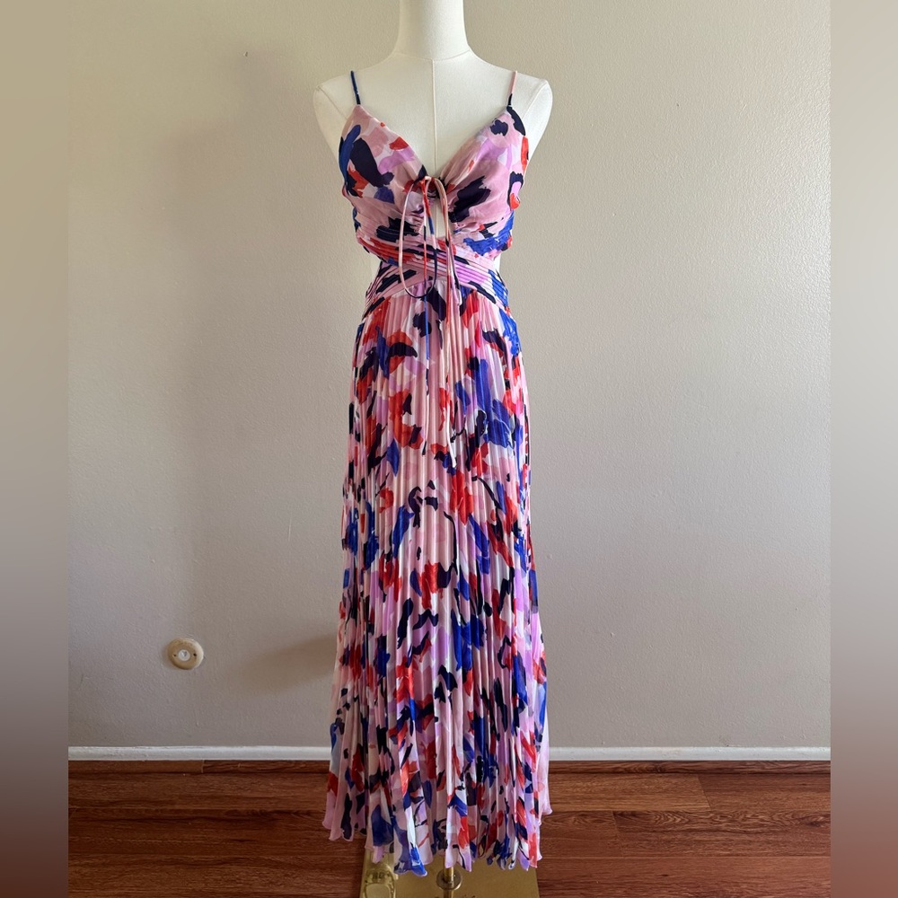 Astr Pink Multicolor Abstract Pleated Maxi Dress